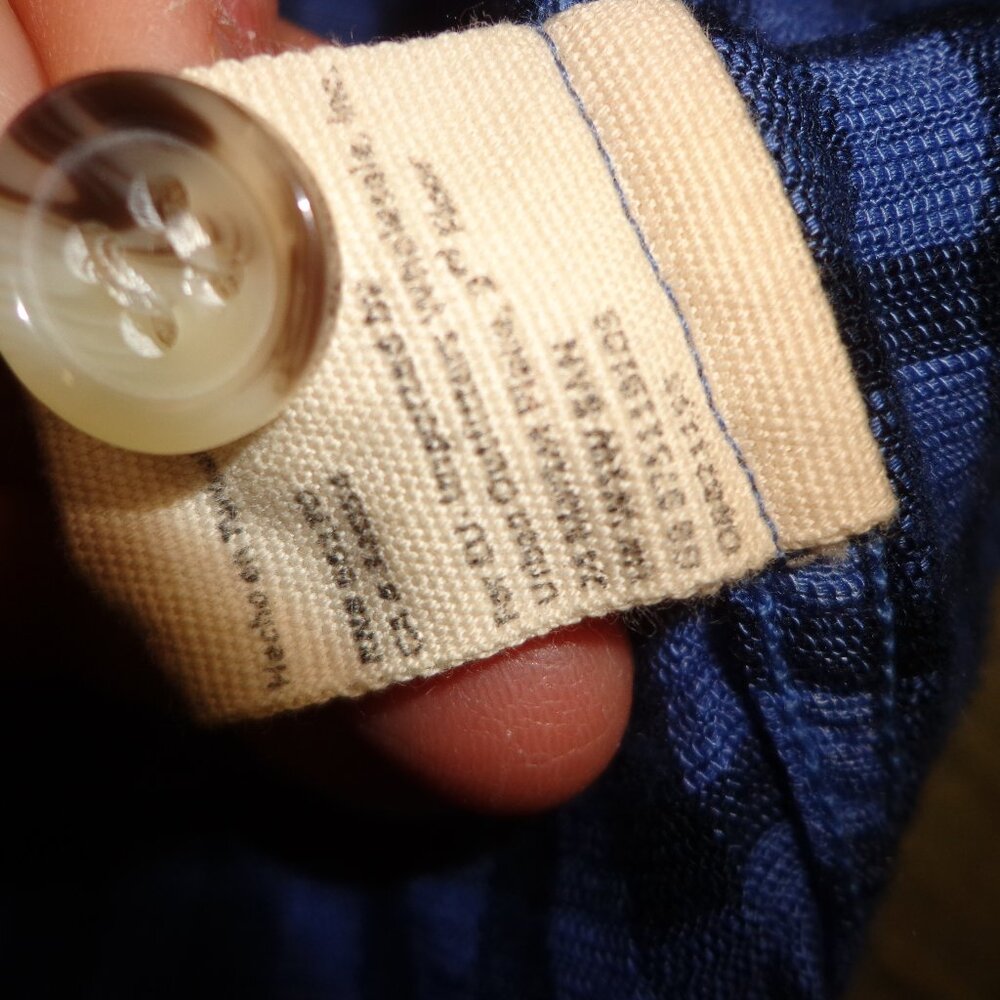 Free People Cropped Button Down Shirt M Checked Blues/White Long Sleeves Pocket - Picture 15 of 15